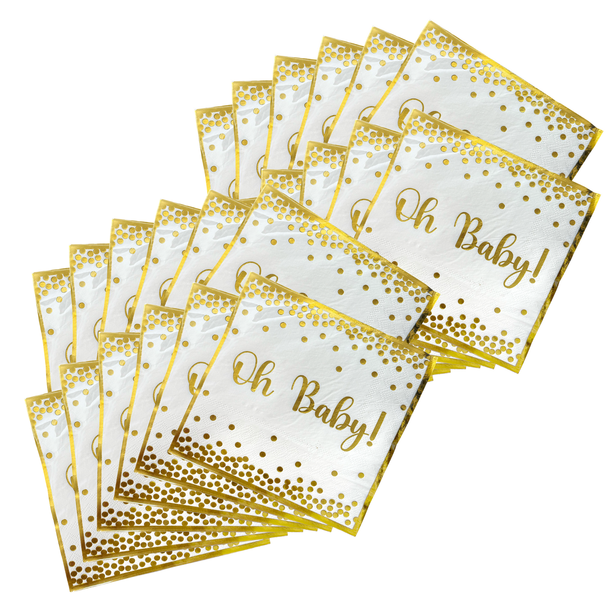 Oh Baby Gender Reveal Baby Shower Napkins with white background and elegant gold confetti and text design
