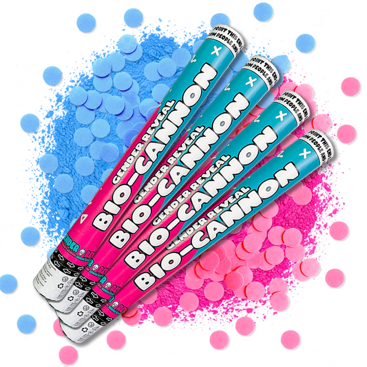 4 Pack XL Gender Reveal Confetti & Powder Cannon Bundle with blue and pink confetti and powder for celebrations