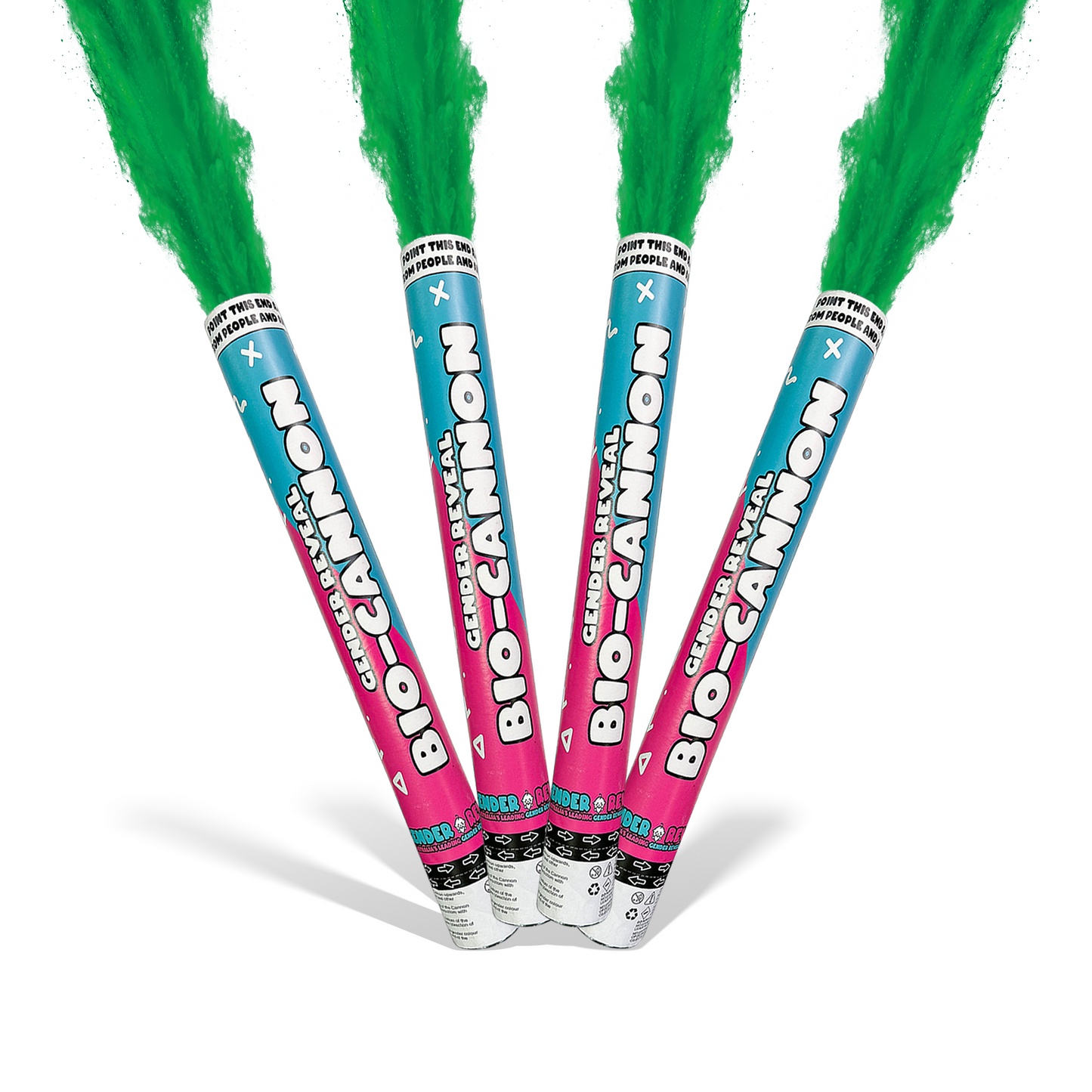 Green Party Powder Cannon BIO XL Bundle with four vibrant green powder cannons for celebrations and gender reveals.