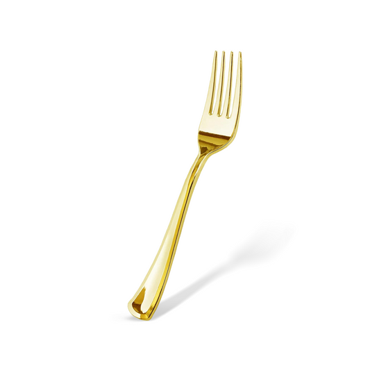 Gold Re-Usable Party Forks with elegant design, eco-friendly and perfect for stylish sustainable party setups.