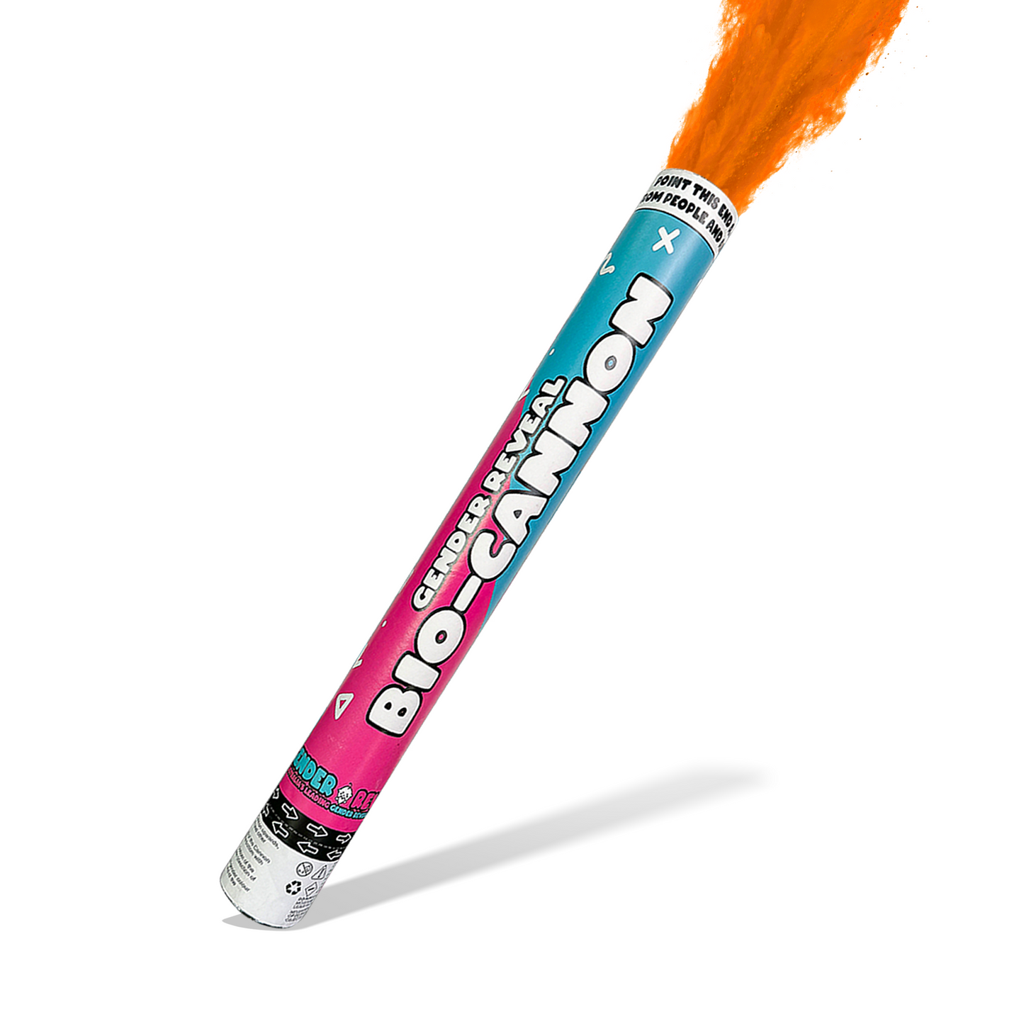 Orange Party Celebration Powder Cannon XL 50cm releasing bright orange powder for gender reveals and celebrations.