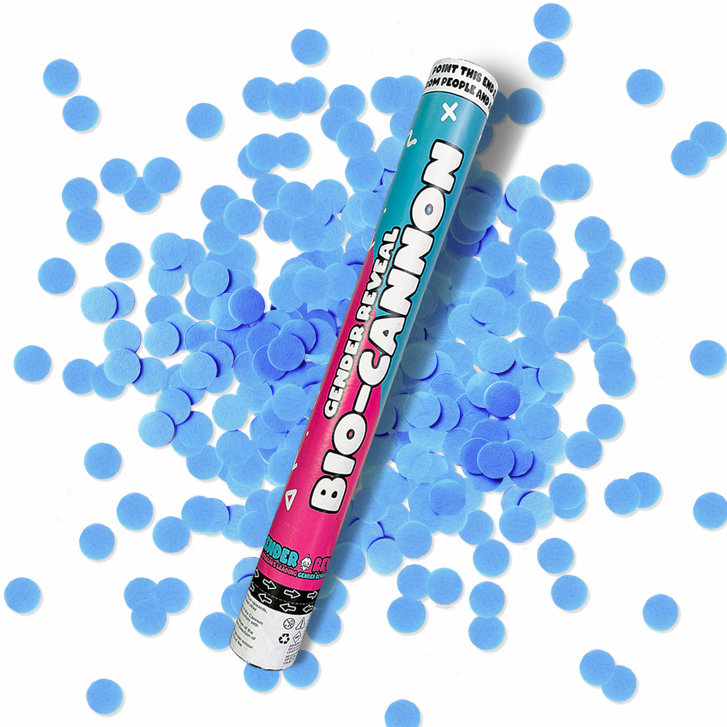 Gender Reveal Confetti Cannon XL 50cm with blue confetti, eco-friendly and easy twist for gender reveal celebrations.