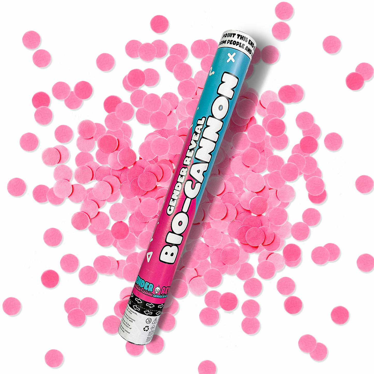 Gender Reveal Confetti Cannon XL 50cm with pink confetti for gender reveal celebrations and special occasions.