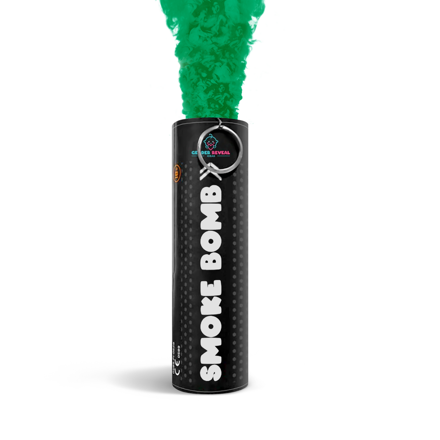 Gender Reveal Smoke Bombs releasing vibrant green smoke, designed for easy self-lighting at gender reveal parties.
