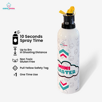 Quad Family Gender Reveal Extinguisher Bundle with mini blaster showing 10 second spray time and safety features