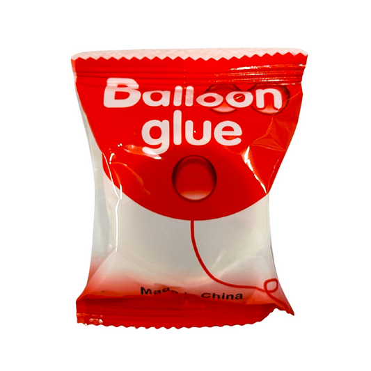 100 Double Sided Balloon Glue Dots packaged in a red and white sealed pouch with "Balloon glue" text, featuring a balloon design and "Made in China" marking, perfect for party decoration and balloon arrangements