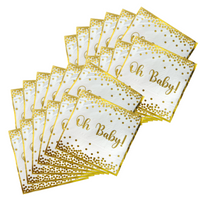 Oh Baby Gender Reveal Baby Shower Napkins with white background and elegant gold confetti and text design