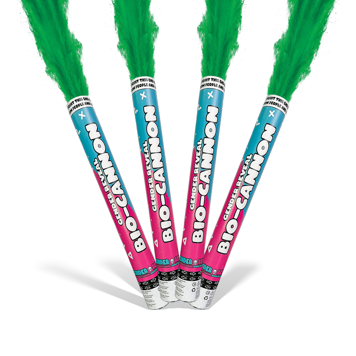 Green Party Powder Cannon BIO XL Bundle with four vibrant green powder cannons for celebrations and gender reveals.
