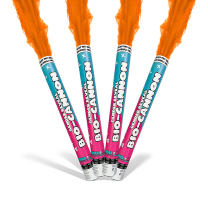 Orange Party Celebration Powder Cannon XL 50cm releasing vibrant orange powder in celebration event.