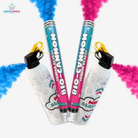 Gender reveal bundle with blue and pink bio-cannons and extinguishers releasing colored powder smoke