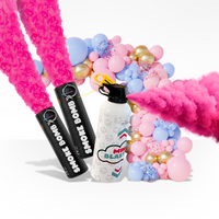 Mini Blaster Party Starter bundle with two black smoke bombs and one white mini blaster releasing pink powder smoke