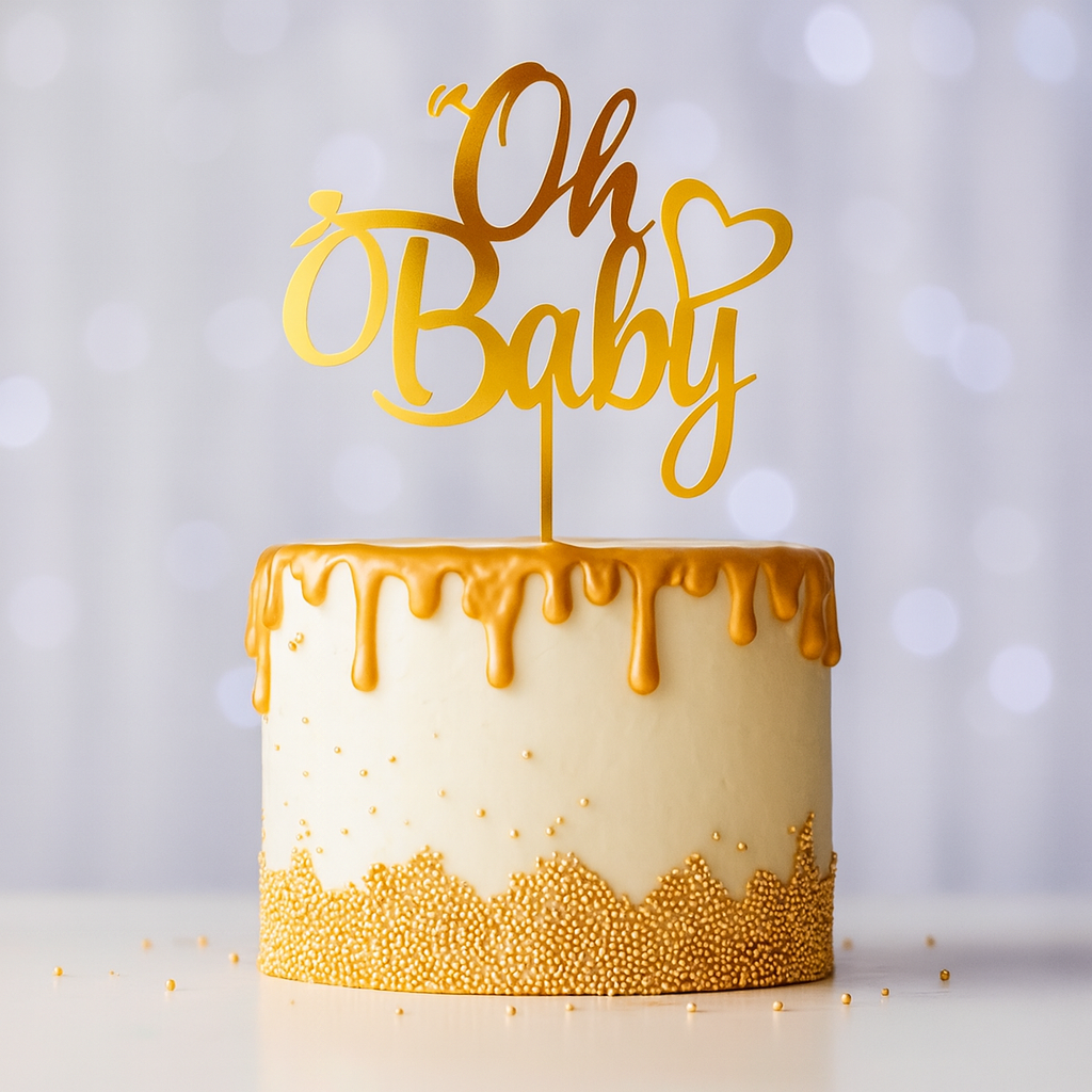 "Oh Baby" Acrylic Cake Topper (Gold)