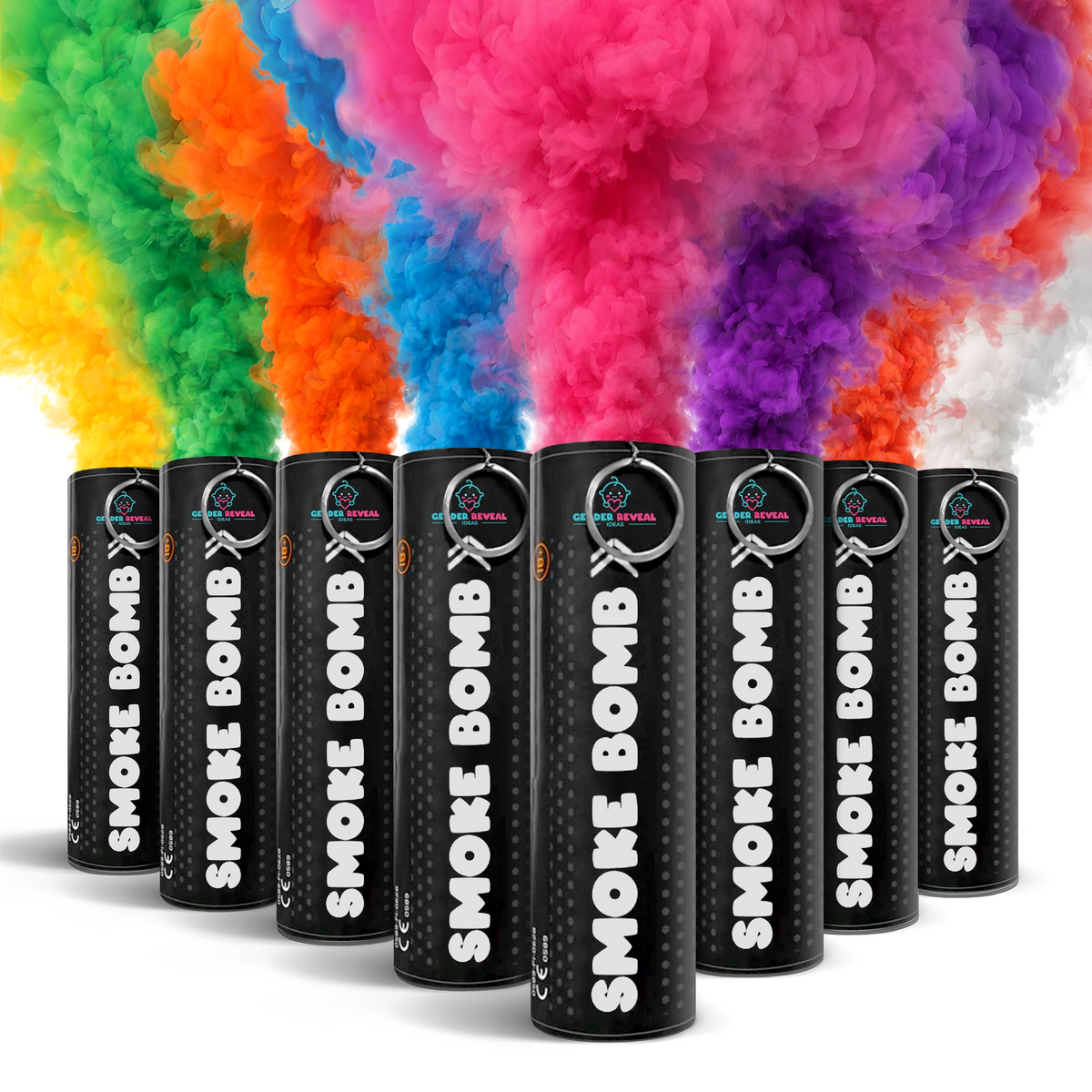 Gender reveal smoke bombs in pink and blue colors