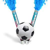 Gender Reveal Soccer & Cannon Bundle with soccer ball and two blue smoke cannons on white background