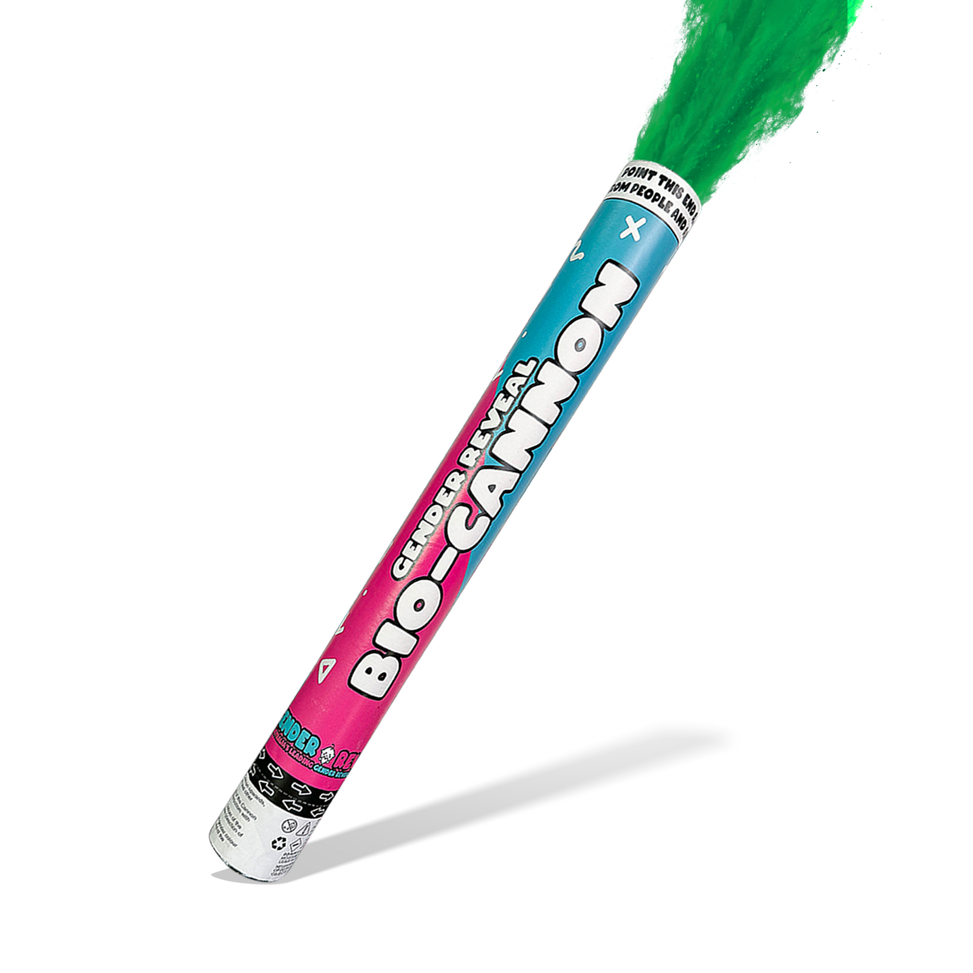 Green Party Celebration Powder Cannon XL 50cm releasing eco-friendly green powder for gender reveals and celebrations.