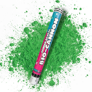 Green Party Celebration Powder Cannon XL 50cm with green powder on white background for gender reveals and celebrations