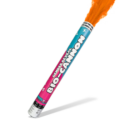 Orange Party Celebration Powder Cannon XL 50cm releasing bright orange powder for gender reveals and celebrations.