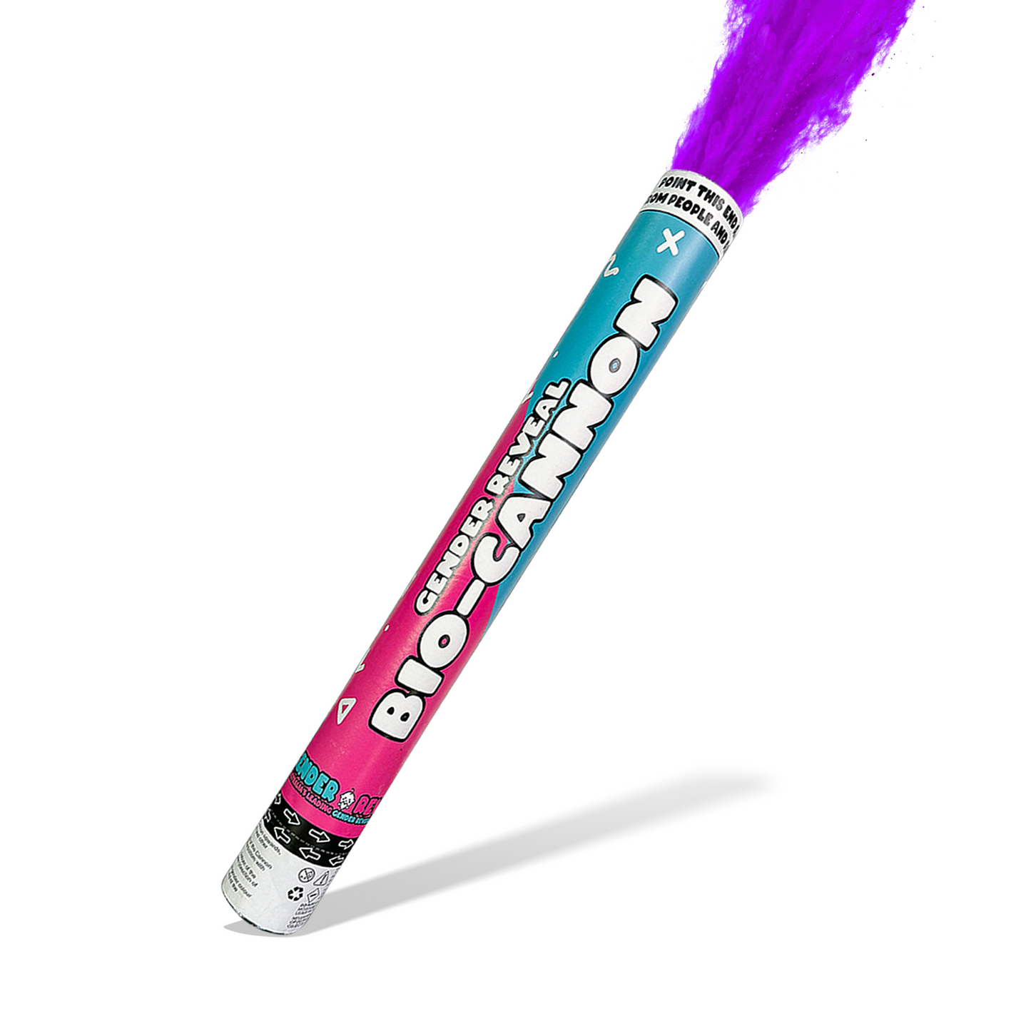 Purple Party Celebration Powder Cannon XL 50cm releasing vibrant purple powder for gender reveal and celebration moments.