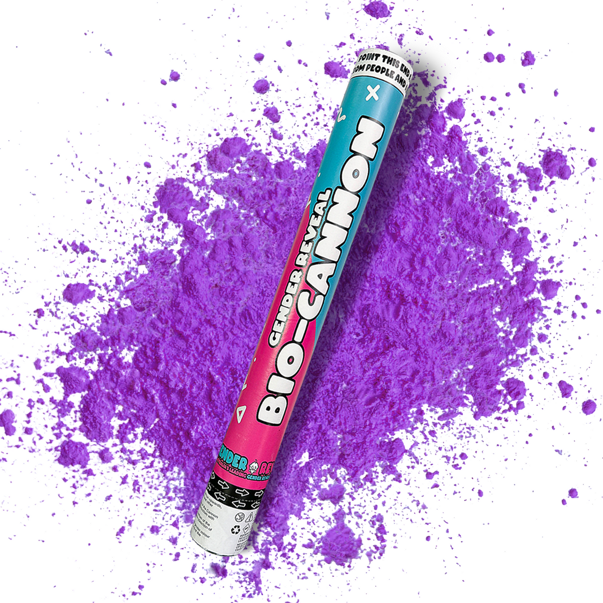 Purple Party Celebration Powder Cannon XL 50cm (Copy) (Copy) with vibrant purple powder for gender reveals and celebrations.