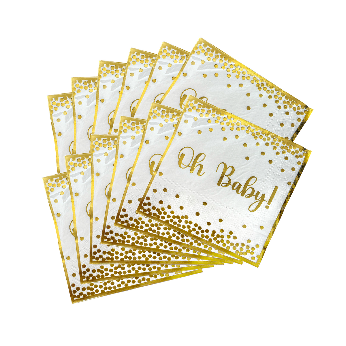 Oh Baby Gender Reveal Baby Shower Napkins with white background and elegant gold foil confetti design