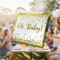 Oh Baby Gender Reveal Baby Shower Napkins in white with gold confetti and lettering for elegant celebrations