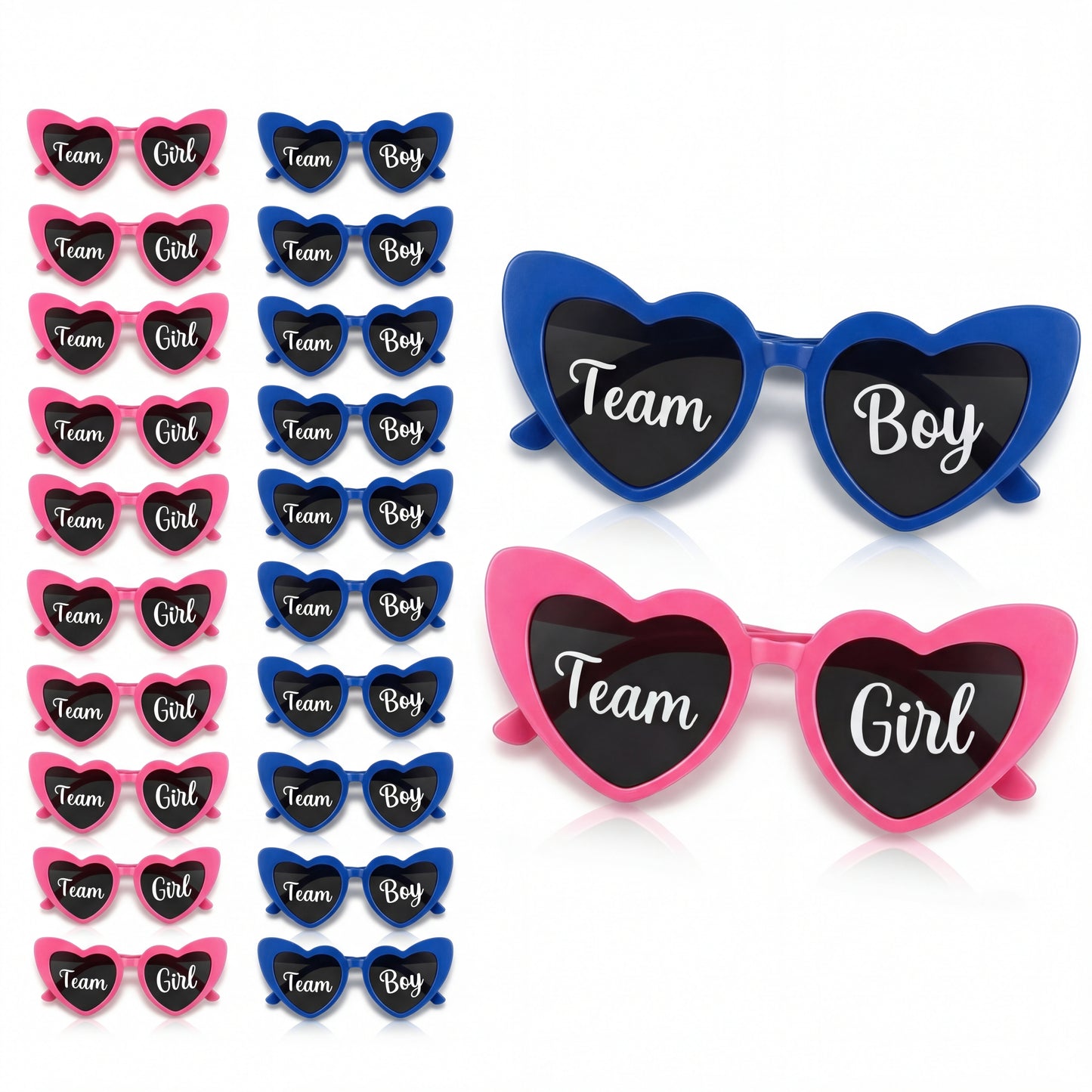 Gender reveal party glasses set with blue and pink frames