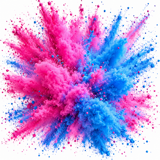 Large burst of pink and blue gender reveal powder